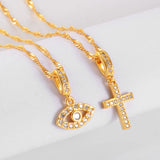 Anniyo Small Size Charm Eye Cross Stone Pendant Necklace Women Girls Trendy Birthday party Items,Factory Wholesale Price #201709