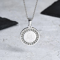 Men's Bible Verse Prayer Zircon Necklace,Stainless Steel Praying Hands Coin Medal Pendant Necklaces,Luxury Faith Jewelry Gift