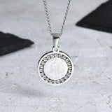 Men's Bible Verse Prayer Zircon Necklace,Stainless Steel Praying Hands Coin Medal Pendant Necklaces,Luxury Faith Jewelry Gift