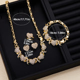 Luxury Sparkling Inlaid Zirconia Heart Patchwork Necklace Bracelet Women's Fashion Jewelry Set Holiday Accessories 4pcs/set