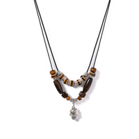 Handcrafted Ceramic Beaded Necklace Adjustable Boho Jewelry Brown Tones Totem Tiger Pendant Ethnic for Men&Women S02-049