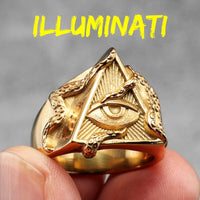 Freemason Illuminati Triangle Masonic Stainless Steel Mens Rings Punk for Male Boyfriend Biker Jewelry Creativity Gift Wholesale
