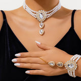 DIEZI Luxury Imitation Pearl Necklace Bracelet Vintage Water Drop Stone Beads Jewelry Sets Elegant Wedding  Party New Jewelry