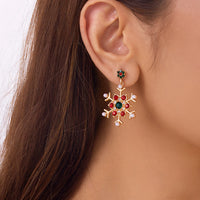 Delicate Multicolor Christmas Snowflake Stud Earrings for Women Zircon Pearl Dangle Piercing Earrings Girl New Year Party Gifts