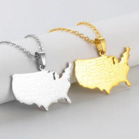 Anniyo American Map With State Name Pendant Necklaces for Women Men United States Map Jewelry USA #323901