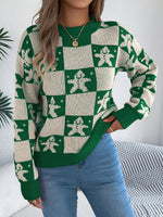 VigoCasey 2025 Autumn Winter Christmas Knitted Sweater Women Casual Plaid Print Pullover Lady Lantern Long Sleeve Loose Jumper