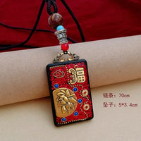 Nepal Tangka Pendant Male Green Tara Manjushri Bodhisattva Black Sandalwood Buddha Sign Vintage Necklace Sweater Chain Jewelry