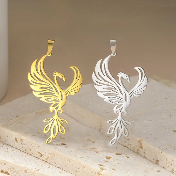 EUEAVAN 5pcs Phoenix Stainless Steel Pendant Fire Bird Hummingbird Charms Lucky Necklace Earrings Jewelry Making Supplies DIY