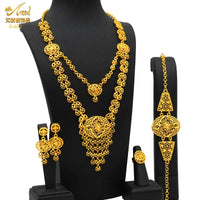 ANIID New Indian 24K Gold Color Long Necklace Set Nigerian Party Bridal Wedding Ethiopian Luxury Dubai Jewelry Wholesale Gifts