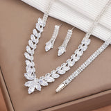 Women's fashionable rhinestone sparkling earrings necklace bracelet ring jewelry set wedding banquet party holiday gift