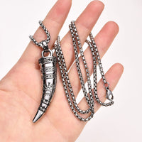 Cool Punk Viking Horn Necklaces for Men, Waterproof Stainless Steel Norse Celtic Knots Compass Pendant Collar, Amulet Gifts