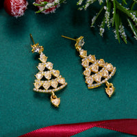 Fashion Christmas Tree Zircon Crystal Star Silver Color Earrings Stud Dangle Xmas Jewelry Women Party Gift