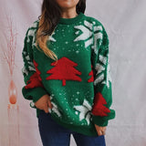Women's Jacquard Round Neck Long Sleeve Thickened Knit Pullover Christmas Tree Design Autumn/winter New Style Sweater