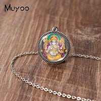 2023 New Arrival Fashion Painting India Shiva Ganesha Hindu God Glass Dome Antique Pendant Handmade Jewelry Vintage Necklaces