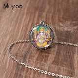 2023 New Arrival Fashion Painting India Shiva Ganesha Hindu God Glass Dome Antique Pendant Handmade Jewelry Vintage Necklaces