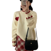 Xingqing Christmas y2k Sweaters Women Clothes Heart Print Round Neck Long Sleeve Knitted Pullover Tops 2000s Aesthetic Clothing