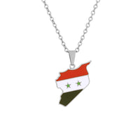 2024 New fashion stainless steel Syria map and flag necklace men's and women's temperament matching couple sweater chain accesso