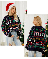 Fairyshely 2025 Winter Christmas Loose Knitted Sweater Women Casual Print Pullover Autumn Lady Casual O Neck Long Sleeve Jumper