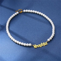 Pearl Hindi Name Necklace Personalized Jewelry Custom Sanskrit Name Necklaces for Women Stainless Steel Jewelry Gift