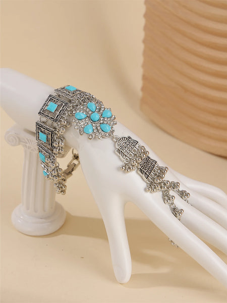 Middle Easten Popular Flower Bracelets Alloy With Turquoise Ring One-piece Bracelets Bohemian Style Handmade Jewelry