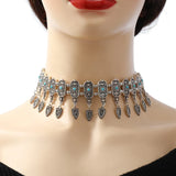 New Fashion Ethnic Style Retro Antique Alloy Carved Rhinestone Women's Neck Chain Choker Necklace Indian Jewelry