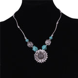 Ethnic Antique Silver Color Moon Choker Necklaces for Women Boho Turquoise Necklace Girls Party Jewelry Gifts