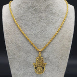 2024 New fashion ancient Fatima Hands Yoga pendant necklace temperament everything with stainless steel collarbone chain for men