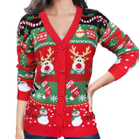 Merry Xmas Look Women's Knitted Sweater 2025 Winter Cartoon Print Full Sleeve Christmas Cardigans Knitwear Warm Soft Jacket Coat