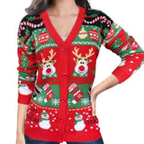 Merry Xmas Look Women's Knitted Sweater 2025 Winter Cartoon Print Full Sleeve Christmas Cardigans Knitwear Warm Soft Jacket Coat