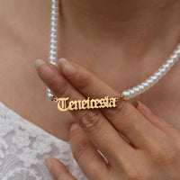 Pearl Hindi Name Necklace Personalized Jewelry Custom Sanskrit Name Necklaces for Women Stainless Steel Jewelry Gift