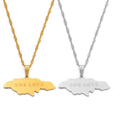 Anniyo Map of Jamaica With NOE LOVE Pendant Necklaces Stainless Steel Jamaica Maps Chains Jewelry Jamaican  @112921