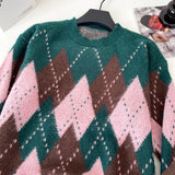SINGREINY Christmas Style Knitting Warm Sweater O Neck Long Sleeves Argyle Design Loose Pullovers 2025 Autumn Casual Women Tops