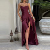 Banquet Luxury Irregular Solid Prom Gown Temperament High Waist Sleeveless Satin Dress Sexy Off Shoulder Slim Halter Long Robes