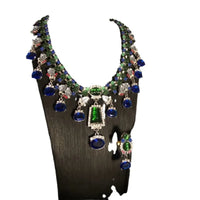 Middle heavy industry blue rhinestone necklace earrings set women order Europe and the United States exaggerated high-grade temp