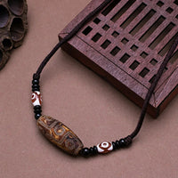 Natural Tibetan Onyx 3 Eyes Dzi Pendant Necklace Adjustable Rope Chain Choker Necklace For Women And Men Buddhism Jewelry