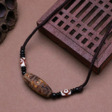 Natural Tibetan Onyx 3 Eyes Dzi Pendant Necklace Adjustable Rope Chain Choker Necklace For Women And Men Buddhism Jewelry