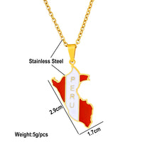 Fashion Peru Map Flag Pendant Necklace Stainless Steel Peruvian Men Women Gold/Steel Color Ethnic Map Jewelry Gift