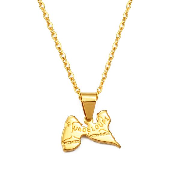 Anniyo Guadeloupe Map Pendant Necklaces for Women Girls Gold Color Jewelry France Guadeloupe Maps #200910