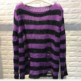 2024 Purple Striped Gothic Sweaters Women Ripped Holes Loose Knitted Pullover Frayed Fairy Grunge Jumpers Emo Streetwear Lolita