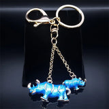 Fashion Rhinoceros Keychain for Women Men Car Bags Alloy Rhinestone Animal Key Ring Holder Trinket Jewelry Accessories