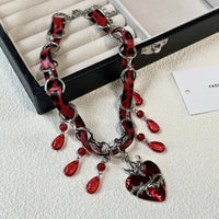 Luxurious Multi-Layer Red Beaded Flower Tassel Necklace Fashionable Choker High-End Clavicle Chain Jewelry Accessory
