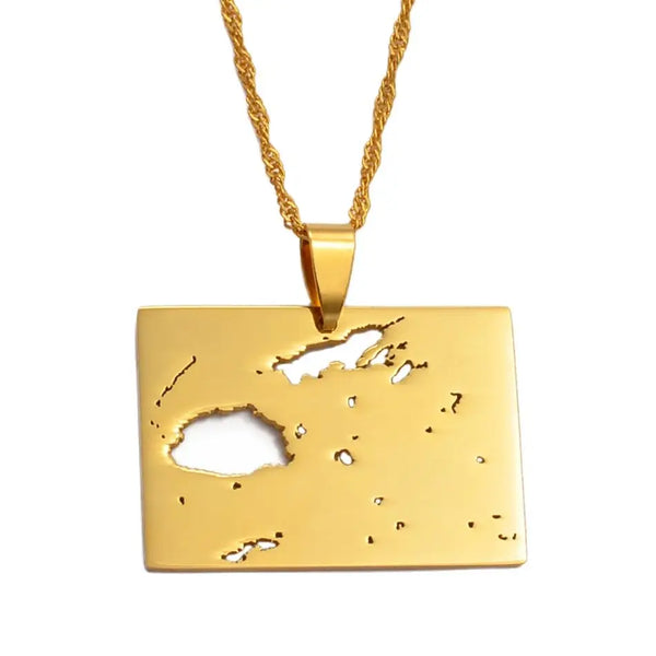 Anniyo Fiji Map Pendant Necklace Gold Color Jewelry Maps of Viti  #018621