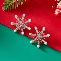 Delicate Multicolor Christmas Snowflake Stud Earrings for Women Zircon Pearl Dangle Piercing Earrings Girl New Year Party Gifts