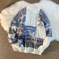 American Vintage Street Knit Sweater Christmas Long Sleeve Bear Pullover O Neck Loose Lazy Casual Top Harajuku Y2K Sweater