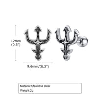 Punk Men's Trident Stud Earrings, Ancient Greek God Poseidon Neptune Earrings Stainless Steel Ear Gifts for Him Jewelry