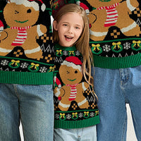 Family Matching Christmas Sweaters Gingerbread Man Green Knit Pullover Women's Long Sleeve Cozy Couple Holiday Party Outfit