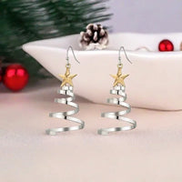 Christmas Series Simple Advanced Rotating Christmas Tree Star Pendant Earrings Women's Creative Personalized Girl Gift