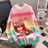 New Year Sweater Christmas Rainbow Long Sweater Autumn and Winter New Lazy Three-dimensional Hooded Cartoon Loose Thick Sweater
