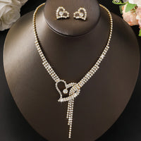3PC women's fashionable rhinestone peach heart necklace earrings jewelry set, suitable for weddings, parties, and holiday gifts