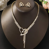 3PC women's fashionable rhinestone peach heart necklace earrings jewelry set, suitable for weddings, parties, and holiday gifts
